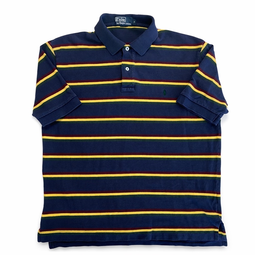 Classic 90s Ralph Lauren Polo in Blue with Burgundy and Yellow Stripes